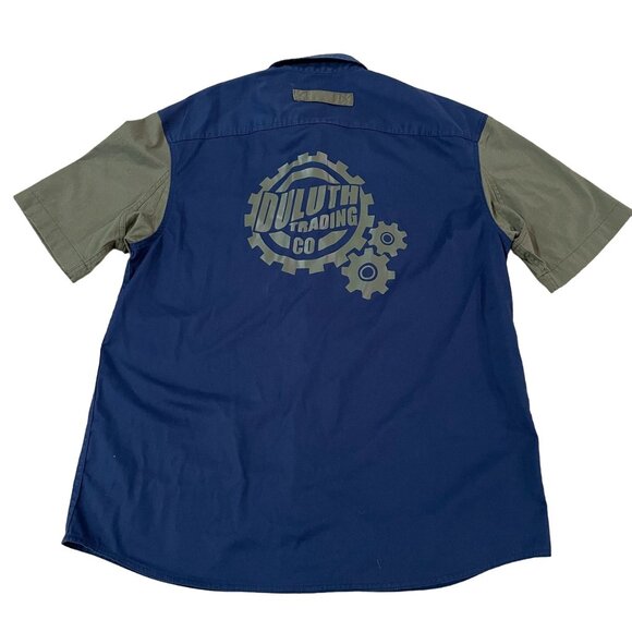 Duluth Trading Men's Everyday Shop Shirt Size Medium Green Blue Colorblock Retro - Picture 5 of 5